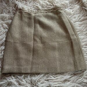 Ann Taylor Metallic Tweed Mini Skirt Size 4 Champagne Gold Textured Career